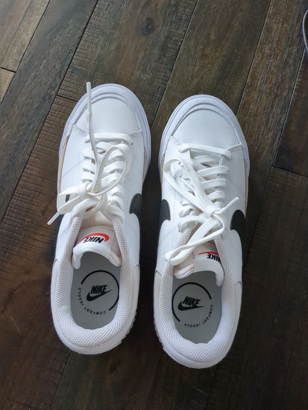 Nike Court Legacy Liftwhite Athletic Sneakers With Black Swoosh And Gold Accent